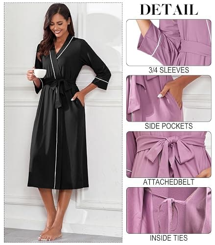PrinStory Womens Robe Long Knit Bathrobe Lightweight Soft Robes Ladies Bath Robe thumbnail 2