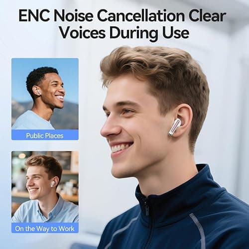 Wireless Earbuds, Bluetooth 5.3 Headphones Deep Bass Stereo Sound with ENC Noise Cancellation Wireless Headphones with 50H Playback and LED Display, IPX7 Waterproof Ear Buds Rose Gold thumbnail 7