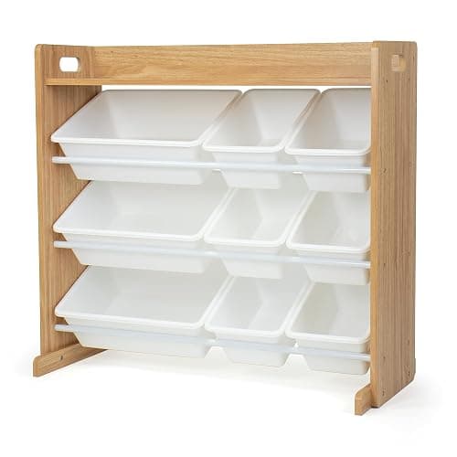 Humble Crew Kids Toy Organizer with Display Shelf, 9 Bins, 3 Tier Storage | Sturdy wood and steel toddler shelf, removable BPA-free containers, wall anchor anti-tip safety kit for bedroom or classroom - Image 1