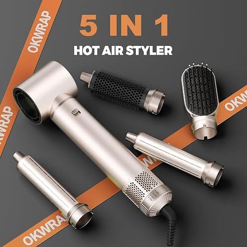 OKWRAP Hairstyler 5 in 1 Haarstyler Hair Styler Set, Airstyler Air Curlers Föhn 5 in 1 Mit Rundbürstenföhn Hairdryer Brushes for Styling Föhn Lockenstab Luft Für Glätten, Trocknen, Volumen, Locken thumbnail 2