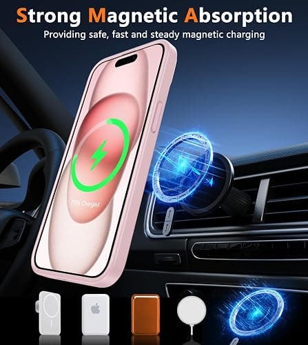 FNTCASE for iPhone 15 Case: for iPhone 14 & iPhone 13 Case | Magnetic Frosted Translucent Slim Shockproof Cell Phone Cover | Military Grade Protection Drop Proof Tough Protective Cases-LightPink 6.1” thumbnail 4