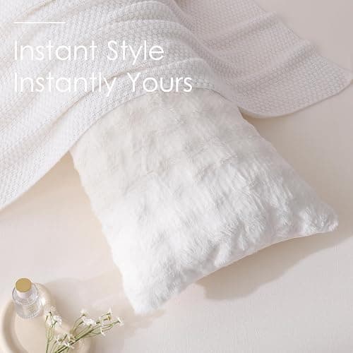 Chumerry Faux Fur Body Pillow Cover, Super Soft Fuzzy Plush Bedding Pillow Long Pillowcases 1 Pieces, Chic Striped Plaid Geometry Decorative White Body Pillowcase for Couch, Bed, 20 x 54 Inches thumbnail 7