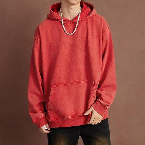 FAIABLE Mens Hoodies Oversized Unisex Acid Wash Hoodie Heavyweight Fleece Vintage Cotton Sweatshirt Men Women Streetwear thumbnail 6