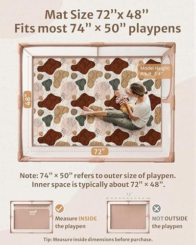 Blissful Diary Baby Play Mats for Floor, 72x48 Inch Extra Thicker & Large Soft Cushioning Foam Playmats for Babies and Toddlers, Foldable Washable Baby Crawling Mat for Playpen, Boho Design thumbnail 3
