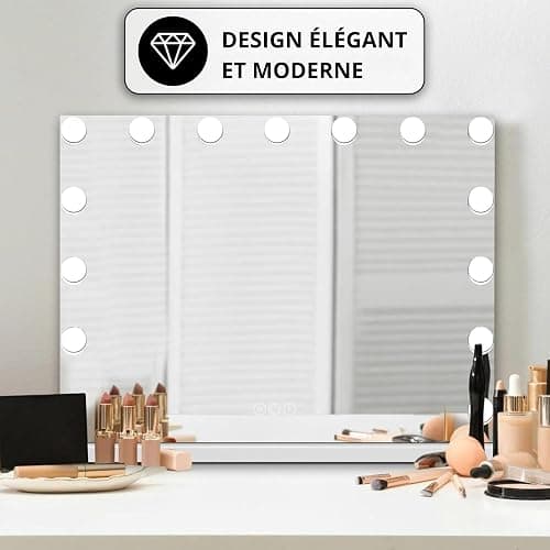 Bayt Miroir de Maquillage avec éclairage - Miroir Hollywood avec éclairage - Intensité réglable - 58 x 46 cm - Blanc thumbnail 7