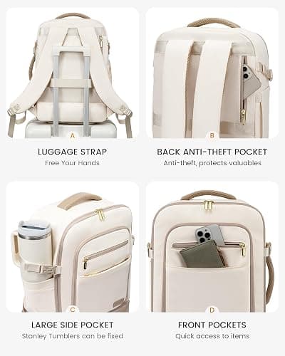 LOVEVOOK Sac à dos de voyage cabine avec compartiment à chaussures séparé, 40L pour femmes avec compartiment humide et sec, pour ordinateur portable de 17 pouces, bagage à main pour voyage. thumbnail 6