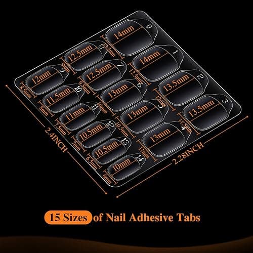 Teenitor 900pcs Nail Adhesive Tabs, 15 Sizes of Press on Nail Sticky Tabs, Nail Stickers for Press on Nails, Nail Tabs Nail Glue Stickers, 60 Sheets thumbnail 7
