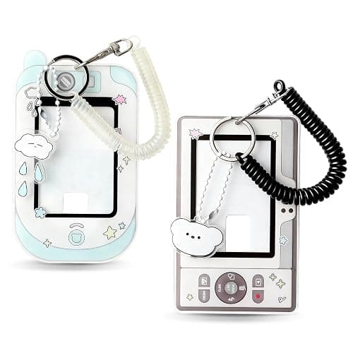 Cartoon Photocard Holder, 2PCS Acrylic Protective Photocards Holders, Cute Photo Card Holder Id Card Holder, ID Badge Holder Keychain, Protective Sleeves Photocards Holder with Spiral Wrist Coil - Image 1