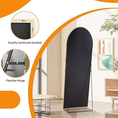 Arched Mirror Full Length, Upgraded 21"x64" Body Wall Mirrors with Shatter-Proof Glass, Floor Standing, Hanging or Leaning, Large Tall Arch Mirror with Stand Aluminum Alloy Frame for Bedroom Cloakroom thumbnail 7