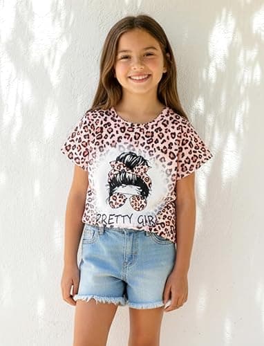 PATPAT Girls Graphic Tees Short Sleeve Crewneck Cute Print Shirts 5-14Y | Casual Trendy Tops, Fun Summer Outfits, Skin-Friendly Fabric, Soft & Breathable, Regular Fit, School/Daily Wear/Vacation thumbnail 5