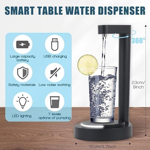LED Bedside Water Dispenser,Desktop Water Bottle Dispenser,New upgrade LED Light and Touch buttons, Portable 5 Gallon Water Dispenser,with 7 Levels Pumping and Light,Suitable for Home, Office, (white) - Black thumbnail 2