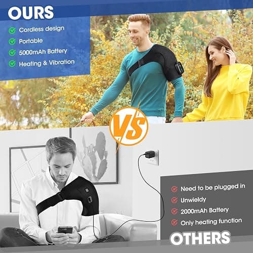 Cordless Shoulder Heating Pad with Massage, Heated Shoulder Wrap with Massage for Rotator Cuff Shoulder Brace, Shoulder Massager for Pain Relief Deep Tissue, Black thumbnail 3
