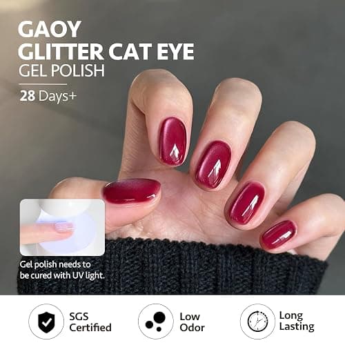 GAOY Glassy Cat Eye Gel Nail Polish, 16ml Glitter Holographic Nail Polish with Magnet, Reflective Translucent UV Gel, 2220 Ruby Crystal thumbnail 4