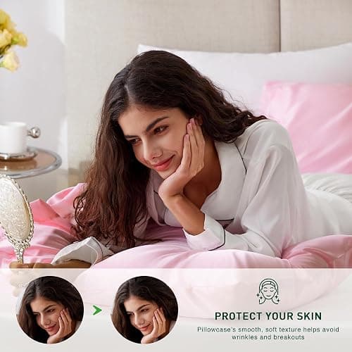 Love's cabin Satin Pillowcase for Hair and Skin (Pink, 20x30 inches) Similar to Silk Pillow Cases, Pillow Cases Queen Size Set of 2 - Satin Cooling Pillow Covers with Envelope Closure thumbnail 4
