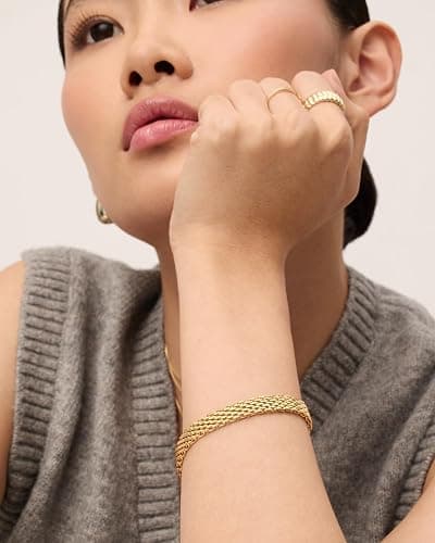 PAVOI 14K Gold Plated Chunky Chain Adjustable Bracelet for Women | Stainless Steel Lightweight Trendy Chain Bracelet thumbnail 4
