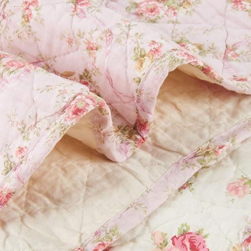 Cozyholy Original 100% Cotton Patchwork Quilt Twin Size Pink Floral Bedspread Coverlet Reversible Vintage Shabby Chic Quilted Throw Blanket Bed Quilt Cover for Couch Sofa thumbnail 8