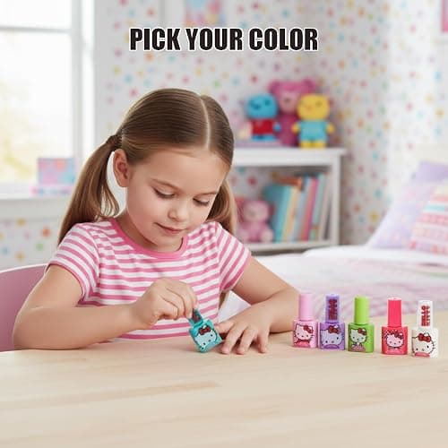 Hello Kitty Water-Based Nail Polish Set, Peel-Off Set with Glittery & Opaque Colors and Nail Accessories for Girls Kids, Perfect for Dress Up, Parties & Makeovers Ages 3+ by Townley Girl thumbnail 7