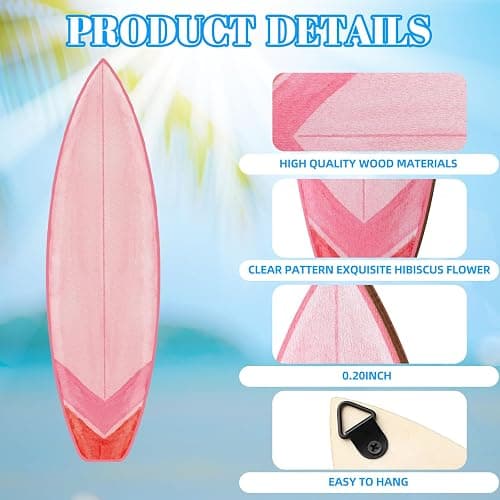 RattanView 3 Pieces Surfboard Decor for Bedroom Wooden Beach Wall Decor Summer Wood Surfboard Wall Hanging Sign for Tropical Living Room Decoration(Watercolor, Yellow, Blue, Pink) thumbnail 3