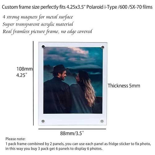 SULEPE 3.5x4.25” Magnetic Polaroid Picture Frame, Fridge Magnet Frame for Polaroid Now i-Type/600/SX-70/OneStep+/Instax Square Wide 300/200/210 Photo [3 Packs 6 Panels] thumbnail 3