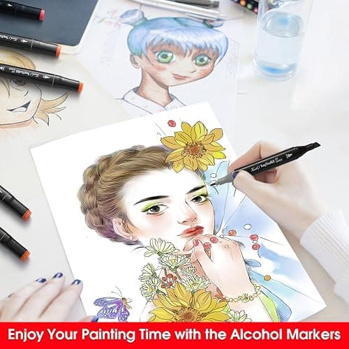 Hyrrt 120 Colors Dual Tips Alcohol Markers, Art Markers Pens with Pen Holder, Permanent Sketch Markers Set for Kids Adults Coloring,Painting, Sketching, Illustrations thumbnail 2
