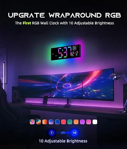 EASYERA 16.5" Large Digital Wall Clock with BT Sync, RGB Lights with 11 Scenes Mode Remote Control, Dual Alarms with Big LED Display, Auto DST, Temperature for Classroom Gaming thumbnail 4
