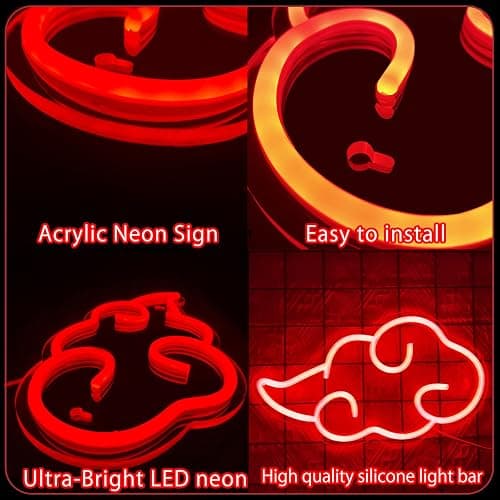 Dleouly Anime Neon Sign, LED Red Cloud Neon Signs for Wall Decor, Dimmable Gaming Neon Sign Wall Signs USB Night Neon Light for Bedroom Game Room Man Cave Party, Gifts for Your Son, Boyfriend(12x7in) thumbnail 4