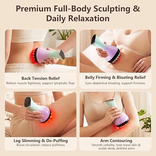 Lymphatic Drainage Massager & Anti Cellulite Massage Tool - Helps Reduce the Appearance of Cellulite and Stretch Marks, 4-in-1 Body Sculpting Machine with Heat, Light, Vibration & Microcurrent thumbnail 6