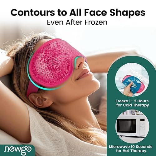 NEWGO Cooling Gel Cold Eye Mask for Puffy Eyes, Reusable Ice Pack with Soft Plush Backing for Dark Circles, Migraine, Stress Relief - Rosered thumbnail 5
