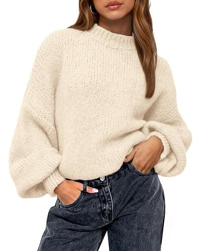 BTFBM Sweaters for Women Fall 2025 Crew Neck Lantern Long Sleeve Oversized Sweater Casual Knit Winter Pullover Tops - Image 1