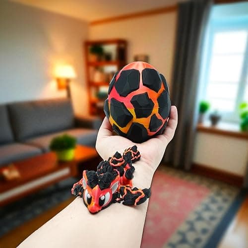Articulated Dragon with Fantasy Egg – 3D Printed Mythical Creature Gift, Posable Jointed Companion, Collectible Detailed Shelf or Desk Decoration - For Adults (Firescale Lava Dragon + Egg) thumbnail 7