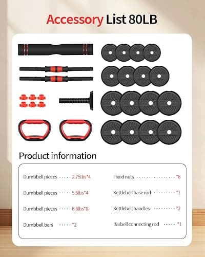 Adjustable Dumbbells,20/30/40/60/80lbs Free Weight Set with Connector, 4 in1 Dumbbells Set Used as Barbell/Kettlebells/Push up Stand, Fitness Workout Equipment for Home Gym for Youth,Women/Men thumbnail 2