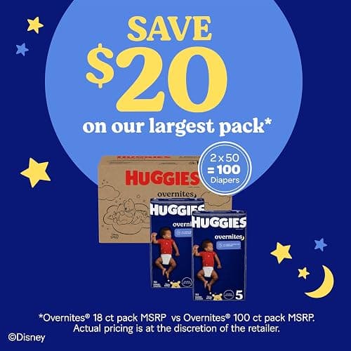 Huggies Size 4 Overnites Baby Diapers: Overnight Diapers, Size 4 (22-37 lbs), 116 Ct (2 Packs of 58), Packaging May Vary thumbnail 5