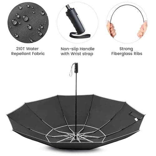 G4Free 54/62 Inch Windproof Inverted Umbrella with Reflective Stripe, Large Compact Reverse Golf Travel Umbrella for Rain 10 Ribs Double Canopy Automatic Open Close - Black - 62 inch thumbnail 8