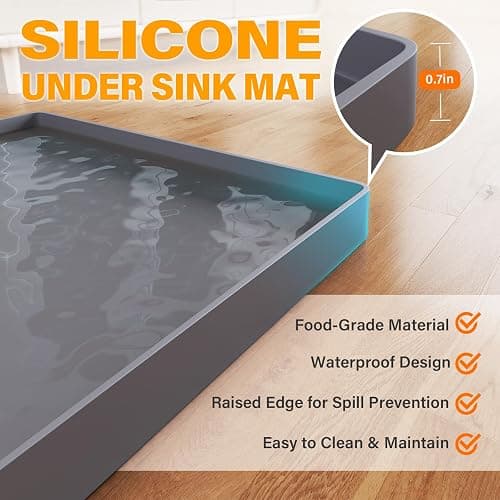 FLATO Waterproof Under Sink Mat 31" x 22" Shelf Liner for Kitchen and Bathroom, Cabinet Protector, Organizers and Storage, Flexible Silicone Drip Tray thumbnail 2