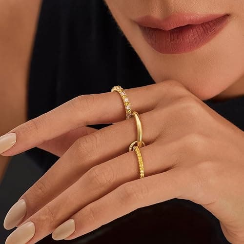 Cicy Bell Interlocking Ring for Women 18k Gold Plated CZ Stack Ring Set thumbnail 3