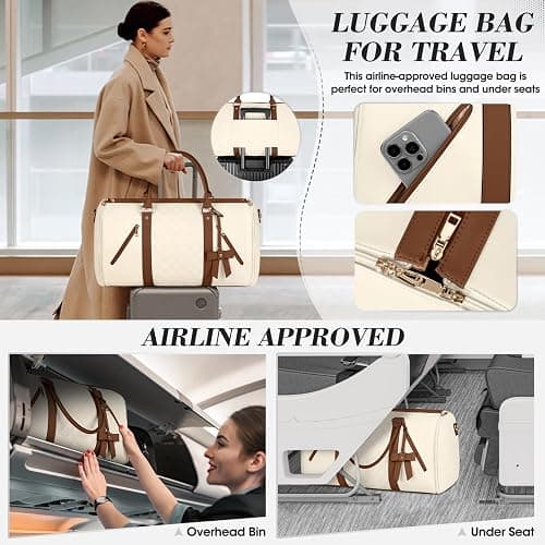 RAINSMORE Garment Bags for Travel Women Leather Convertible Garment Duffle Bag With Shoe Pouch,Large Carry On Garment Bag Dress Suit Business Travel Bags Beige thumbnail 5