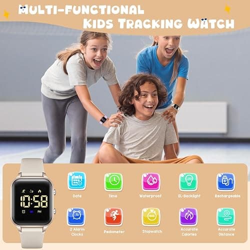 Timever Kids Digital Watches for Ages 5-14 Girls Boys,Kids Sports Watch Outdoor Digital Watches with Step Counting/Distance Calculation/Vibration Dual Alarm Clock/Stopwatch/5 ATM Waterproof thumbnail 2