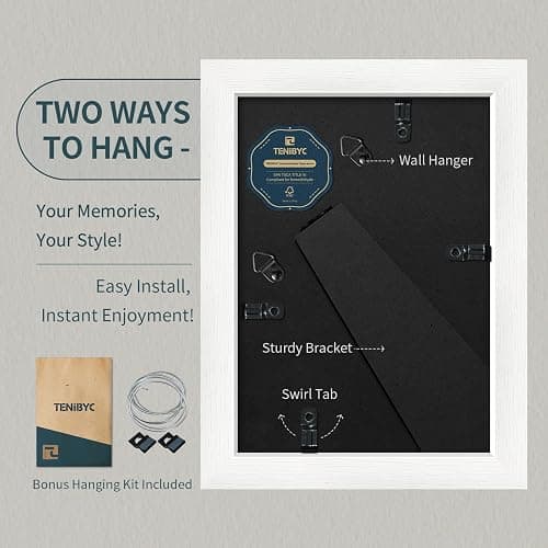 TENIBYC 5x7 Picture Frame 3 Pack - White Woodgrain, Solid Wood & HD Tempered Glass, Table Display or Wall Hanging thumbnail 3