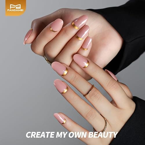 FANDAMEI Press on Nails, 24 Colors 576PCS Press on Nails Oval, Cat Eye Press on Nails Short, Glitter Fake Nails, Press on Nails French Tip Natural Glossy Nails for Nail Art thumbnail 3