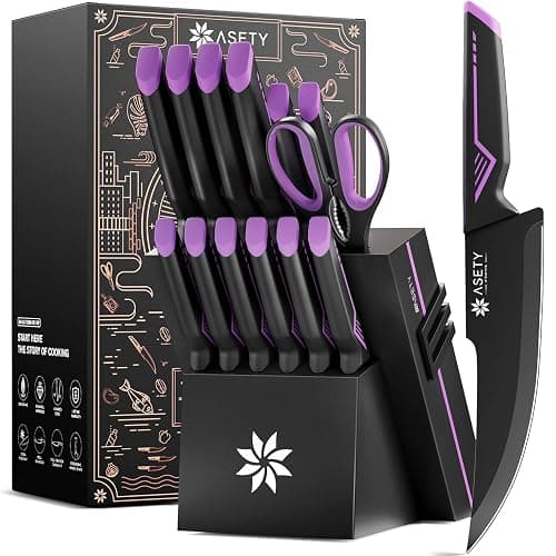 Knife Set - 15 PCS Kitchen Knife Set with Built-in Knife Sharpener Block - Stainless Steel Knife Block Set - Dishwasher Safe, Elegant Box for Men Women - Image 1