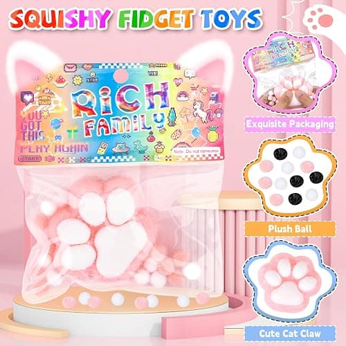 4Pcs Taba Squishy Cat Paw, Mochi Taba Squishy Kit, Mini Animals Soft Squeeze Fidget Toys, Handmade Stress Relief Novelty for Anxiety, Boys Girls Birthday Gifts thumbnail 4