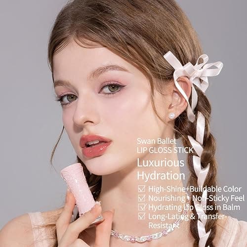 Flower Knows [GIFT] Swan Ballet Shine Lipstick,Hydrating Solid Lip Gloss,Moisturizing Nude peachy Tinted Lip Balm-Long Lasting Lip Gloss in Balm for Girls&Women,(B03 Sweet Heart) thumbnail 4