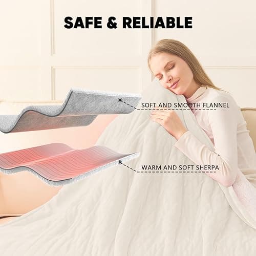 Heated Blanket Electric Blankets,50“ x 60” Heating Blanket,Thick Warming Plush Electric Lap Twin Size Sherpa Gifts for Women,Mom,Grandma with 5-Position Timer &10 Heating Levels,White thumbnail 6