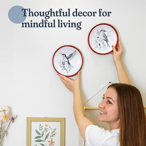 FINE LIVING 8 Inch Hummingbird Wall Art Terracotta Plates Set of 2, Ceramic Wall Hanging Clay Decorative Plates for Boho Decor, Aesthetic Rustic Farmhouse Decor for Living Room, Kitchen & Bedroom thumbnail 4