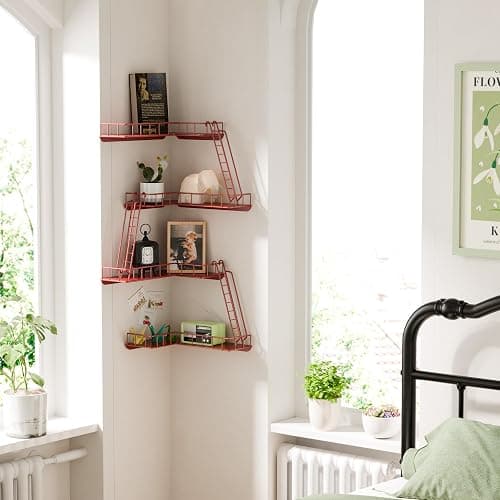 WOPITMER Fire Escape Wall Shelf - Modern City Style 4-Tier Corner Wall Shelves, Easy to Install Metal Ladder Shelf for Figures, New York Decorative Shelves for Bathroom, Living Room & Home Decor, Red thumbnail 4