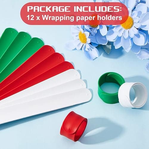 Charniol 12 Pieces Wrapping Paper Roll Holder Holiday Flip Wrap Silicone Covered Metal Strips 1'' x 9'' Stabilizer Slap Band for Christmas Poster Gift Paper Vinyl Storage Organize, White Red Green thumbnail 5