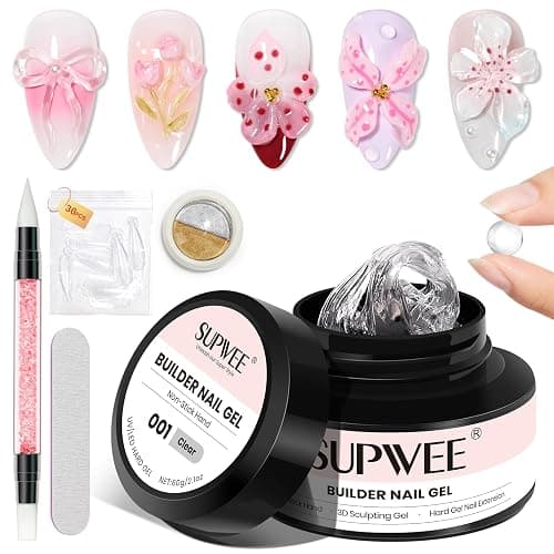 SUPWEE Solid Builder Nail Gel, 60g Large Capacity Clear 3D Nail Sculpting Hard Gel for nails Art Non-Sticky Hand for Carving Extension with Chrome Powder Home DIY Manicure - Image 1