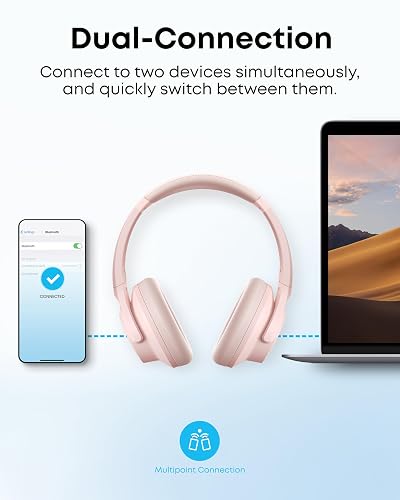 Soundcore by Anker Q20i Hybrid Active Noise Cancelling Headphones, Wireless Over-Ear Bluetooth, 40H Long ANC Playtime, Hi-Res Audio, Big Bass, Customize via an App, Transparency Mode (Pink) thumbnail 7