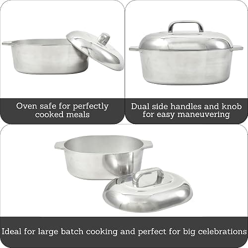 IMUSA 13in Cajun Cast Aluminum Oval Roaster with Lid, Durable Baking and Roasting Pan for Chicken, Meats, and Traditional Cooking thumbnail 2