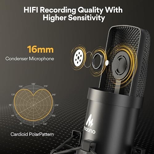 USB Microphone, MAONO 192KHZ/24Bit Plug & Play PC Computer Podcast Condenser Cardioid Metal Mic Kit with Professional Sound Chipset for Recording, Gaming, Singing, YouTube (AU-A04) thumbnail 3
